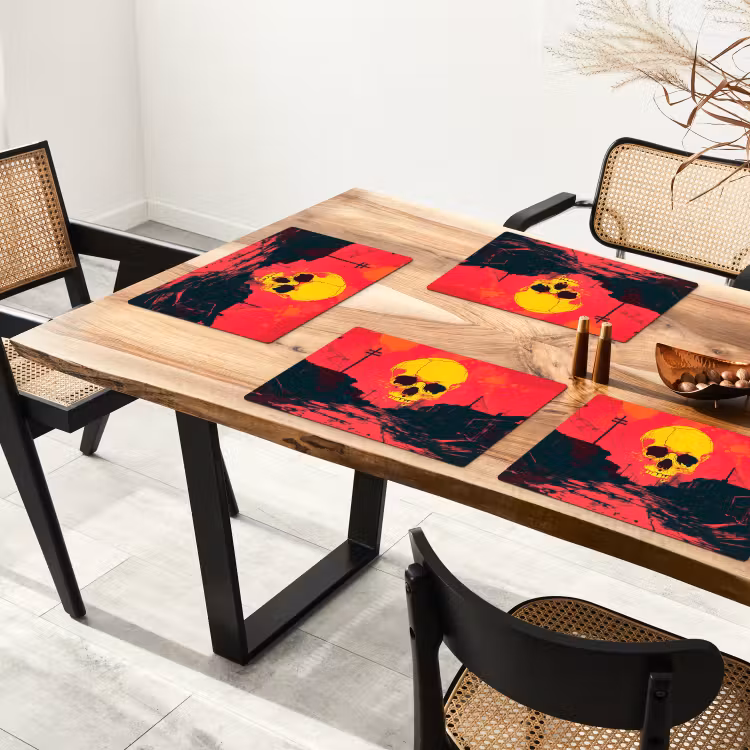 Placemat - 6 stuks - Straat - Verlaten - Schedel - Geel — 5