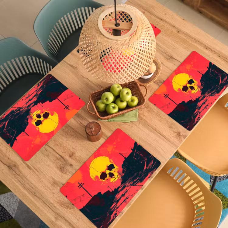 Placemat - 6 stuks - Straat - Verlaten - Schedel - Geel — 6