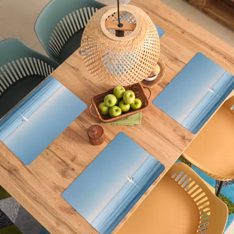 Placemat - 6 stuks - Zeilbootje - Kalme zee - Helderblauwe hemel — 6