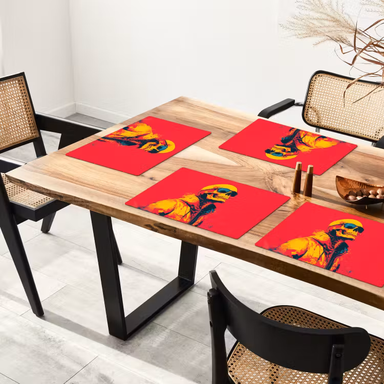 Placemat - 6 stuks - Zonnebril - Schedel - Jas - Rood — 5