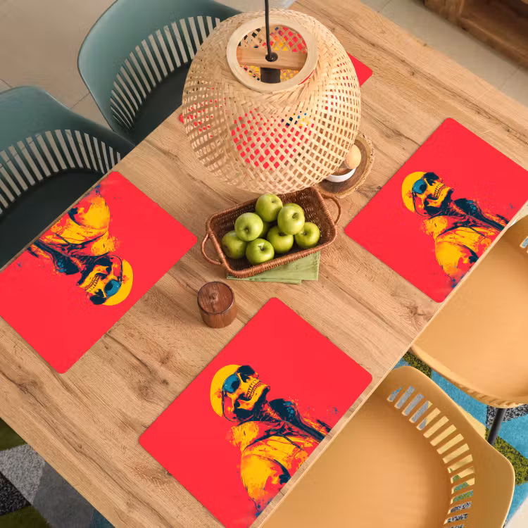 Placemat - 6 stuks - Zonnebril - Schedel - Jas - Rood — 6