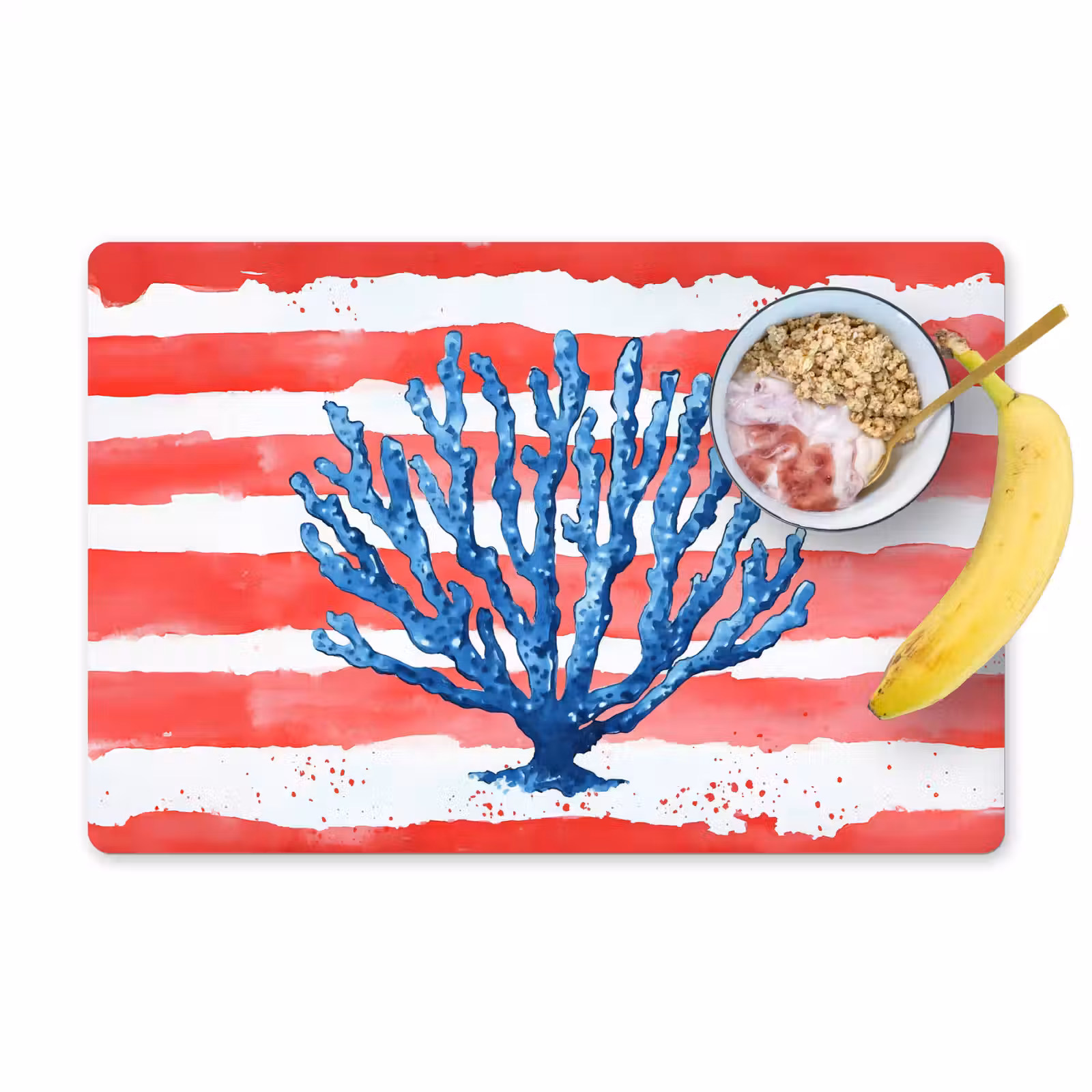 Placemat - 6 stuks - Koraal - Verfstructuur - Rood - Blauw — 1