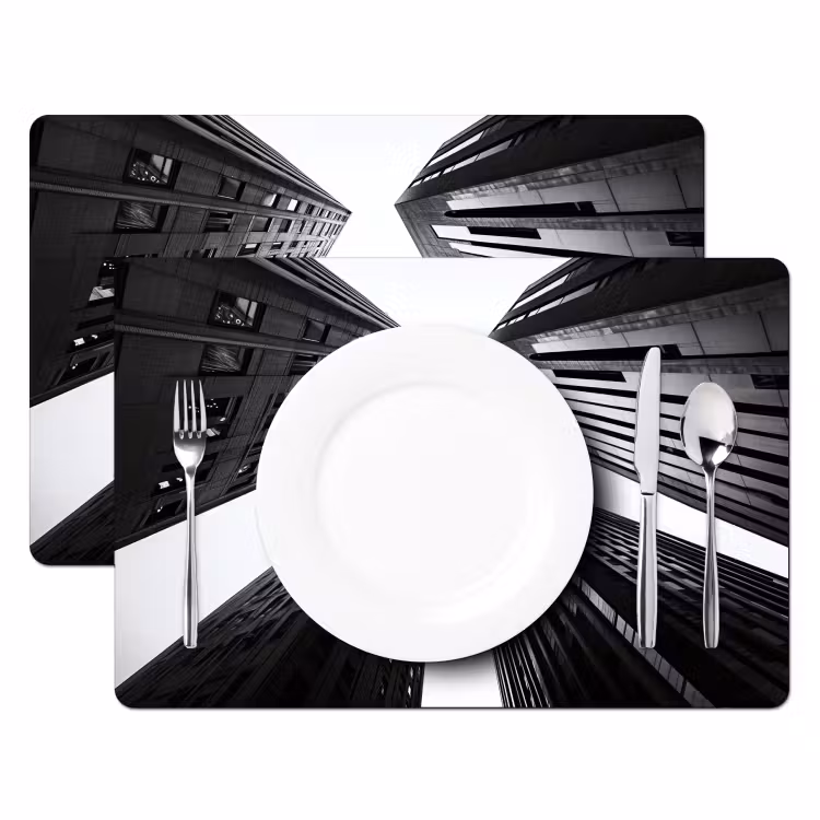 Placemat - 6 stuks - Gebouwen - Lucht - Zwart — 2