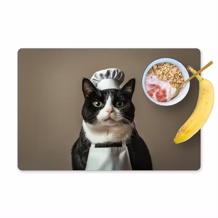 Placemat - 6 stuks - Kat - Kokskleding - Zwart - Wit — 1