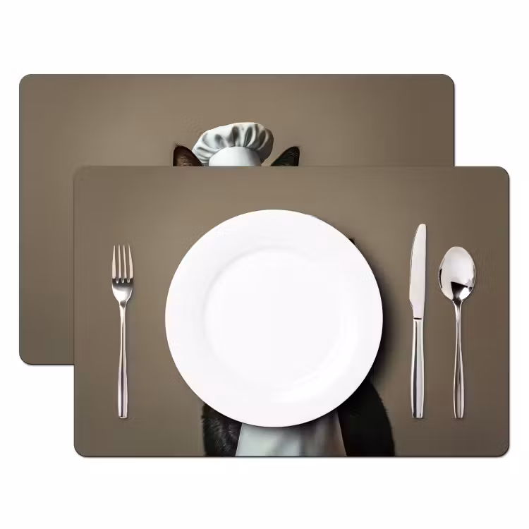 Placemat - 6 stuks - Kat - Kokskleding - Zwart - Wit — 2