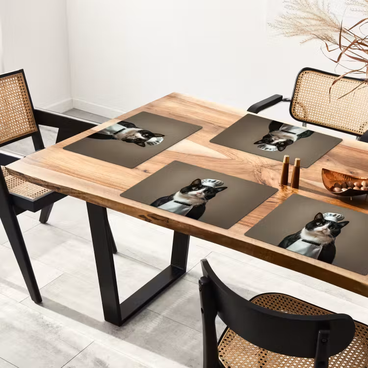 Placemat - 6 stuks - Kat - Kokskleding - Zwart - Wit — 5