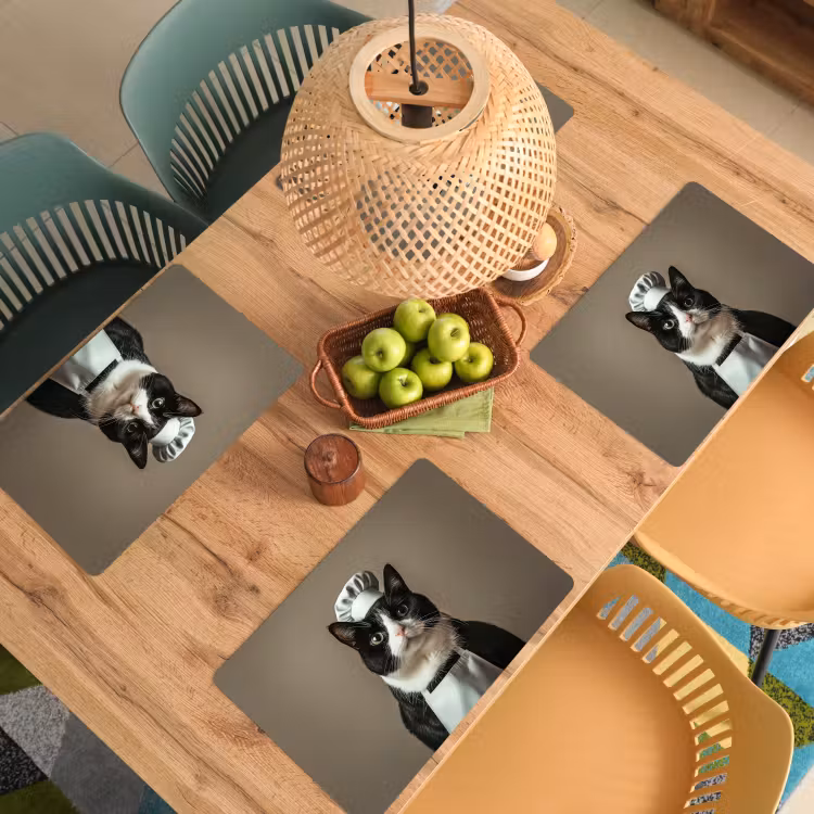 Placemat - 6 stuks - Kat - Kokskleding - Zwart - Wit — 6