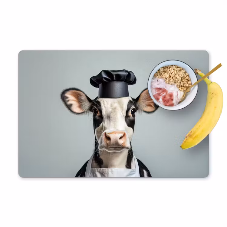 Placemat - 6 stuks - Koe - Zwart - Wit - Kok — 1