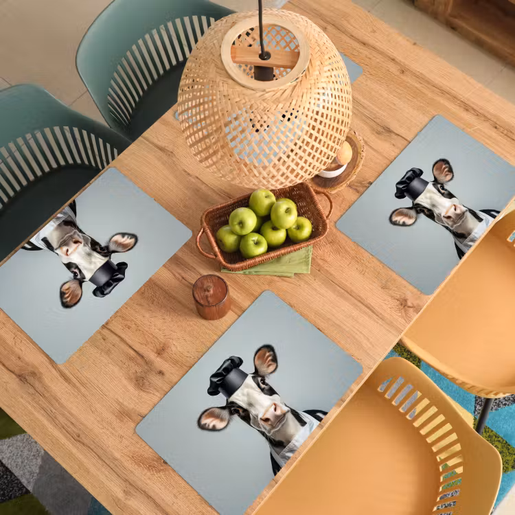 Placemat - 6 stuks - Koe - Zwart - Wit - Kok — 6