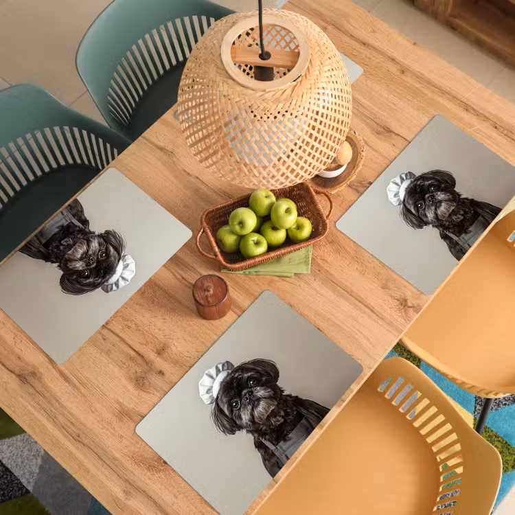 Placemat - 6 stuks - Kokskleding - Zwart - Hondje — 6
