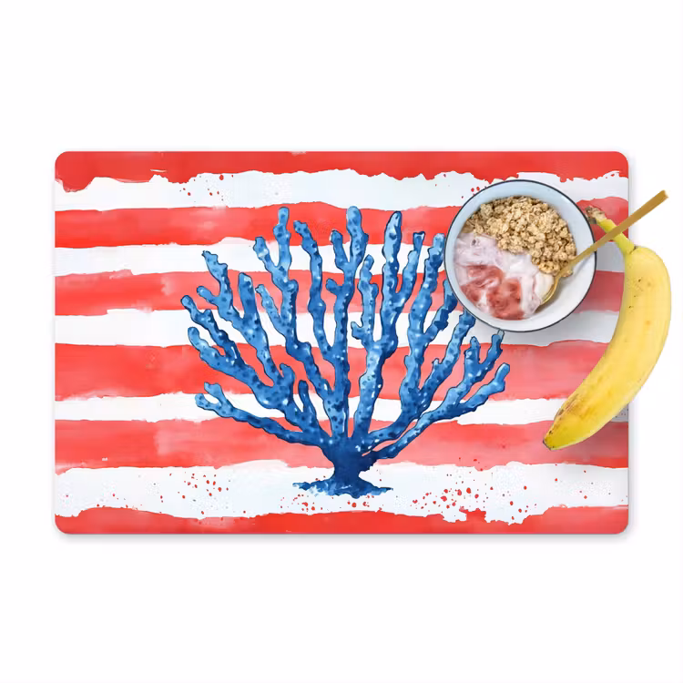 Placemat - 6 stuks - Koraal - Verfstructuur - Rood - Blauw — 1
