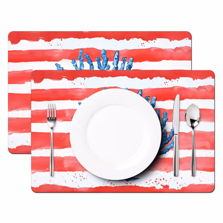 Placemat - 6 stuks - Koraal - Verfstructuur - Rood - Blauw — 2