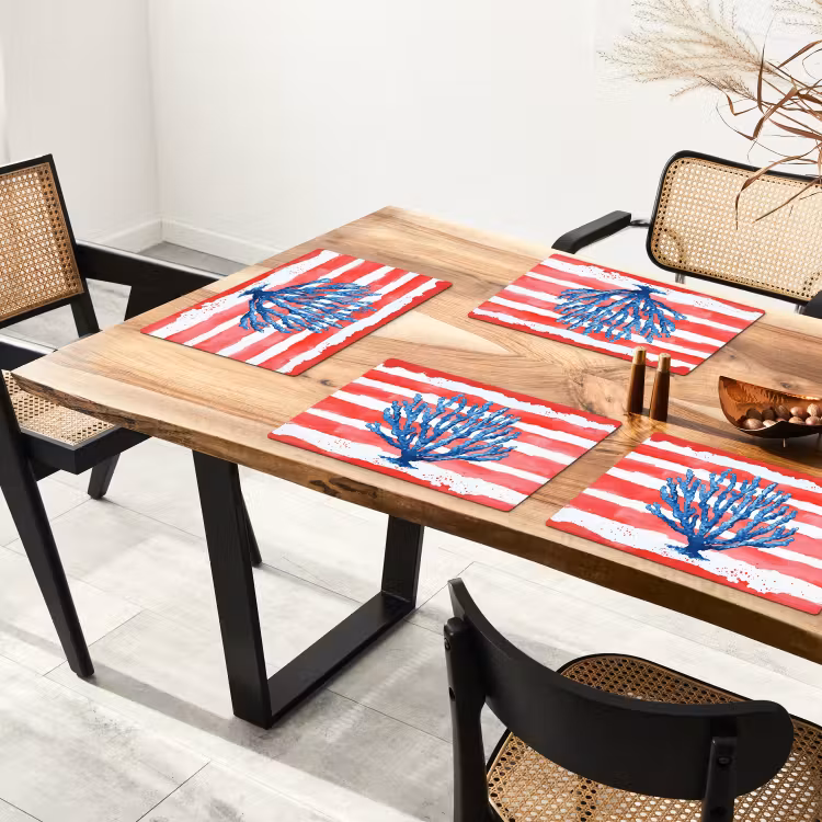 Placemat - 6 stuks - Koraal - Verfstructuur - Rood - Blauw — 5