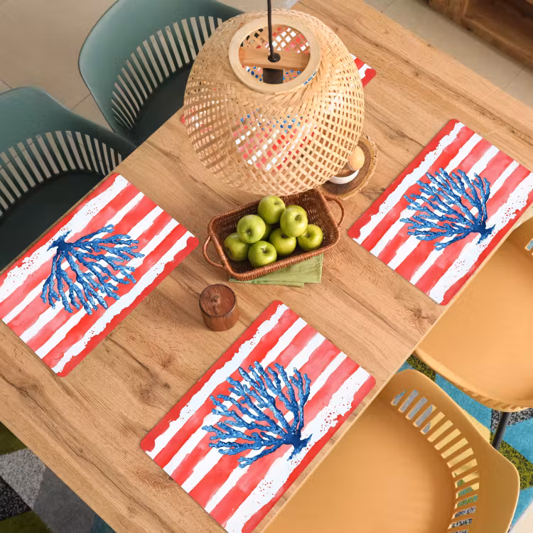 Placemat - 6 stuks - Koraal - Verfstructuur - Rood - Blauw — 6