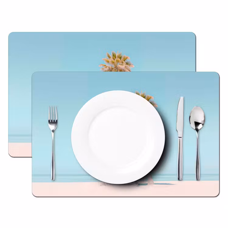 Placemat - 6 stuks - Palmboom - Strandhuis - Roze — 2