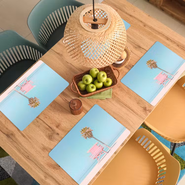 Placemat - 6 stuks - Palmboom - Strandhuis - Roze — 6