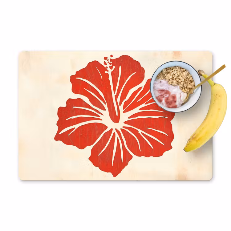 Placemat - 6 stuks - Rode hibiscusbloem - Textuur achtergrond - Beige — 1