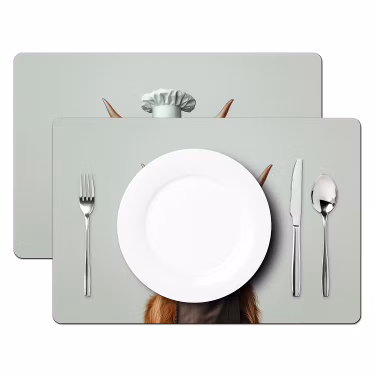 Placemat - 6 stuks - Schotse Hooglander - Bruin - Hoorns - Kokskleding — 2