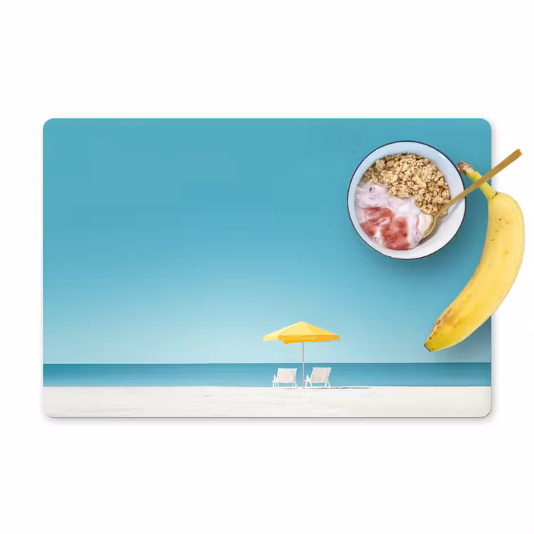 Placemat - 6 stuks - Strand - Blauwe lucht - Geel - Parasol — 1