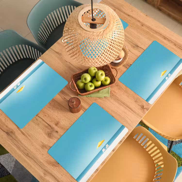 Placemat - 6 stuks - Strand - Blauwe lucht - Geel - Parasol — 6
