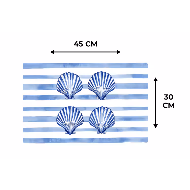 Placemat - 6 stuks - Vier schelpen - Blauw - Wit - Strepen — 3
