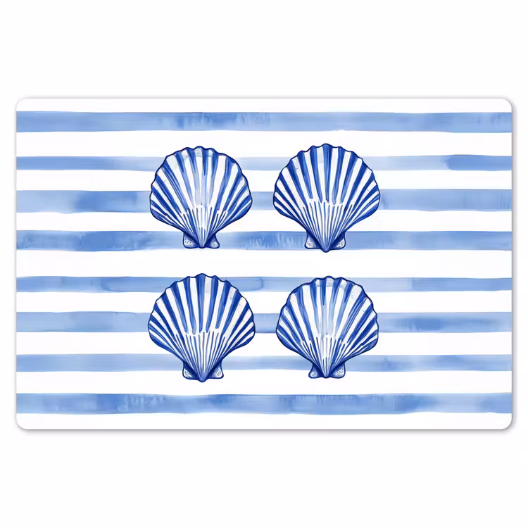 Placemat - 6 stuks - Vier schelpen - Blauw - Wit - Strepen — 7