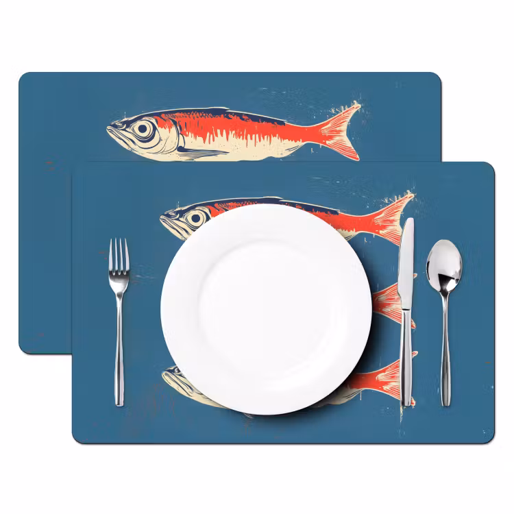 Placemat - 6 stuks - Vissen - Rood - Blauw — 2