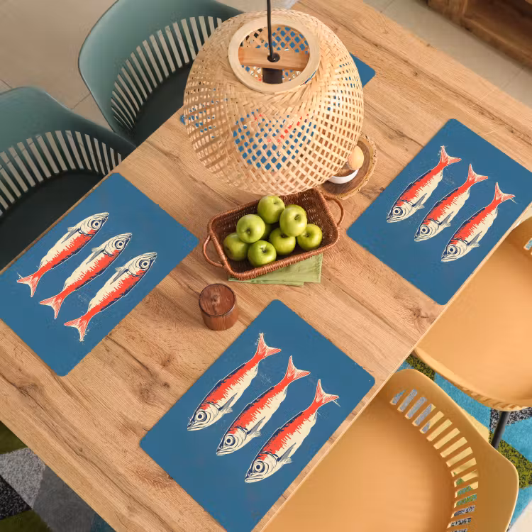 Placemat - 6 stuks - Vissen - Rood - Blauw — 6