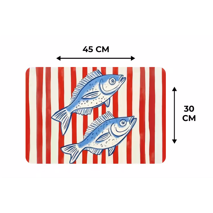 Placemat - 6 stuks - Vissen - Verticale strepen - Blauw - Rood — 3