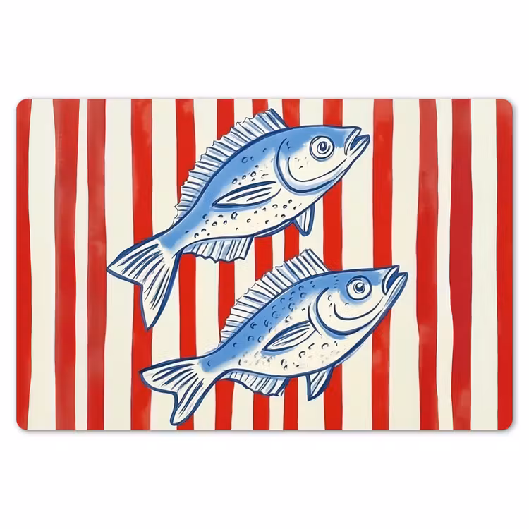 Placemat - 6 stuks - Vissen - Verticale strepen - Blauw - Rood — 7