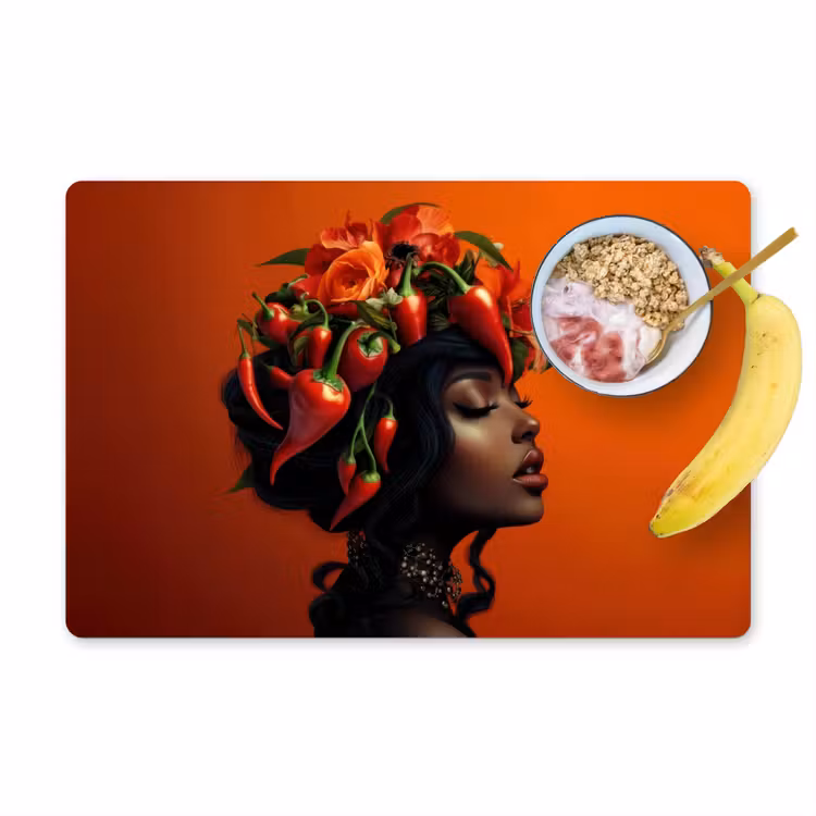 Placemat - 6 stuks - Vrouw - Chilipepers - Pepers - Bloemen — 1