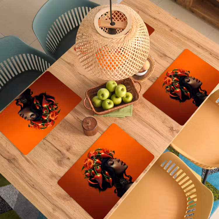 Placemat - 6 stuks - Vrouw - Chilipepers - Pepers - Bloemen — 6