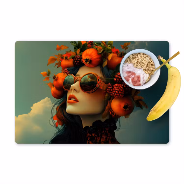 Placemat - 6 stuks - Vrouw - Granaatappel - Herfst - Zonnebril — 1