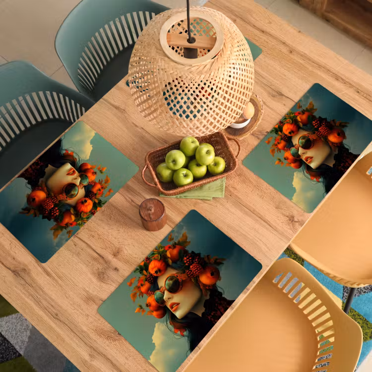 Placemat - 6 stuks - Vrouw - Granaatappel - Herfst - Zonnebril — 6