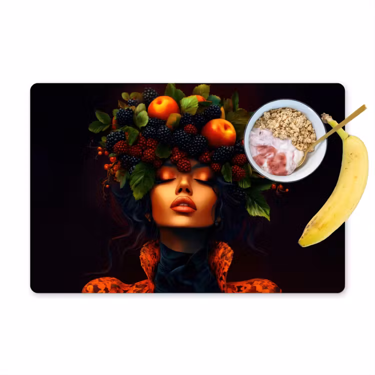 Placemat - 6 stuks - Vrouw - Zwart - Bessen - Bramen - Appels — 1