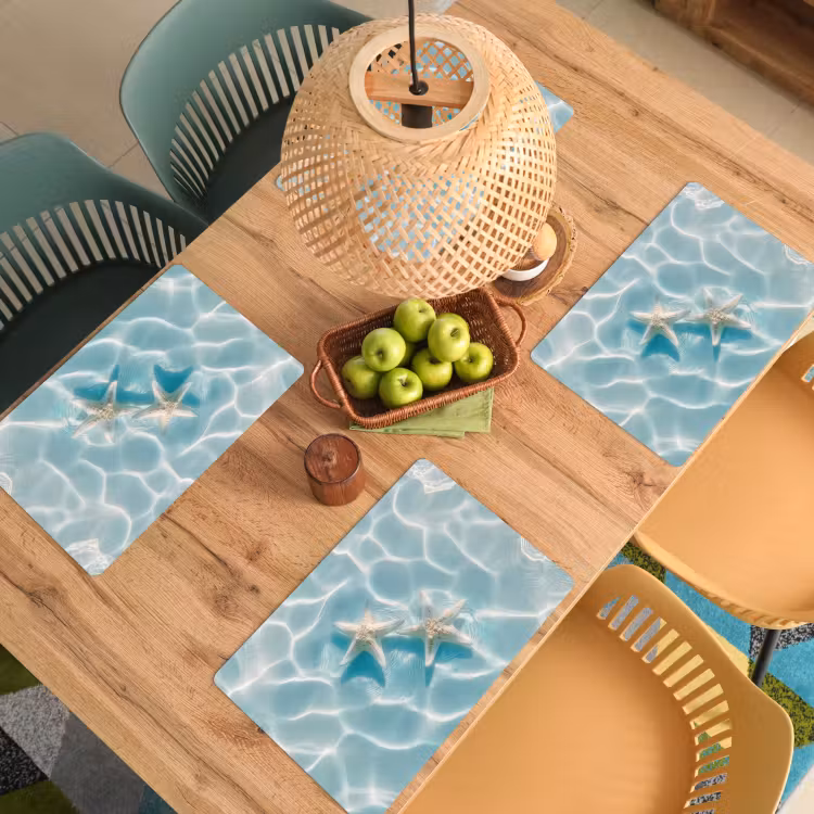 Placemat - 6 stuks - Zeesterren - Golvend water - Rustgevend — 6