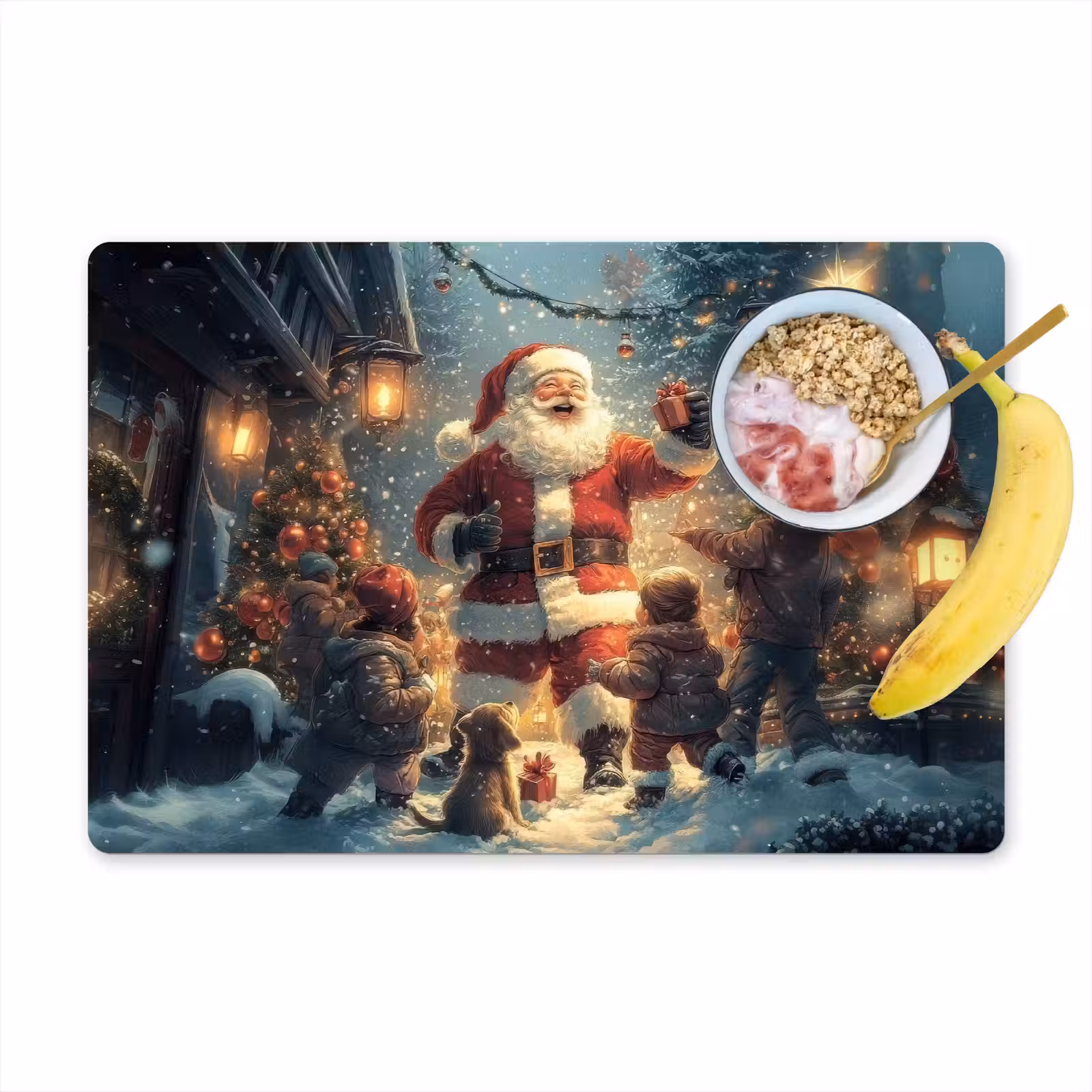 Placemat - 6 stuks - Kerstvreugde - Sneeuw - Kleurrijk — 1