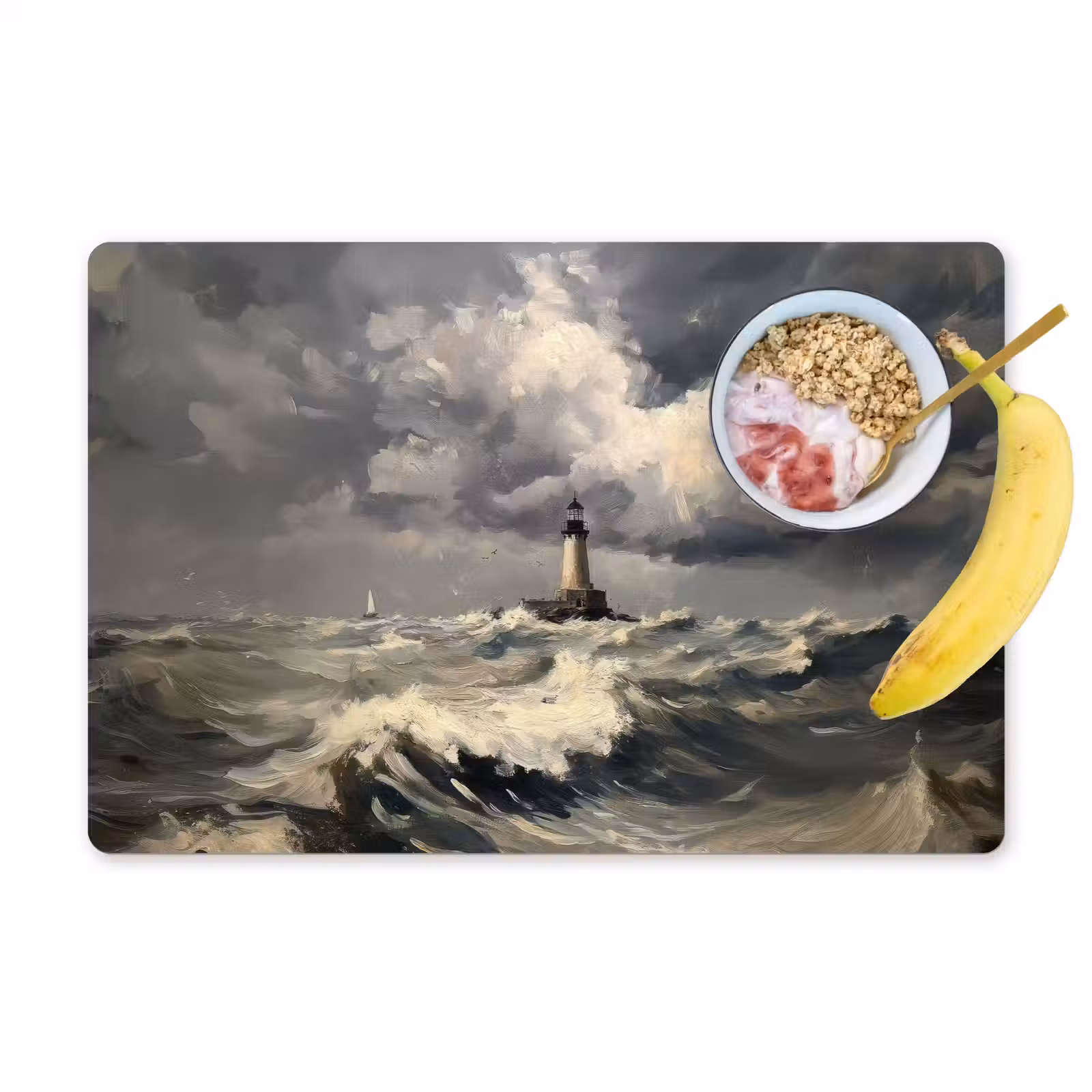 Placemat - 6 stuks - Vuurtoren - Golven - Storm — 1