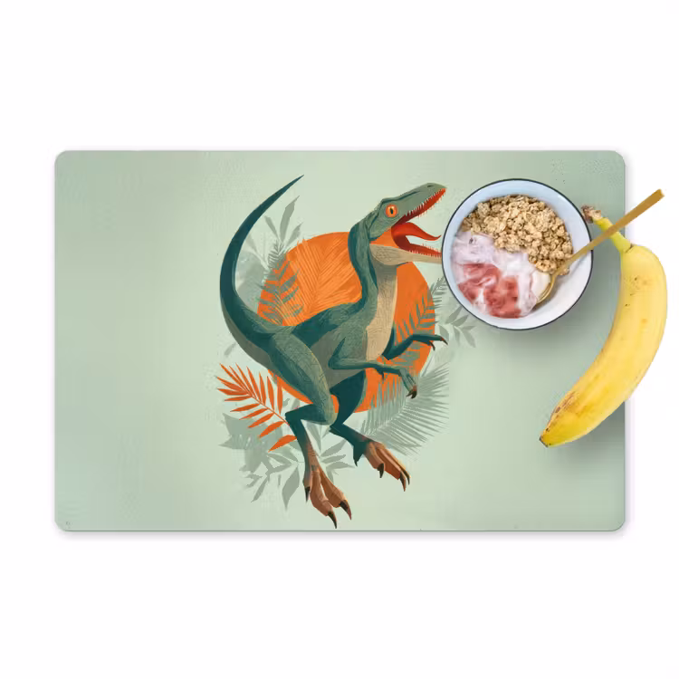 Placemat - 6 stuks - Dino - Bladeren - Grafisch - Groen — 1