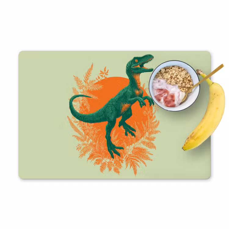 Placemat - 6 stuks - Dinosaurus - Groen - Planten - Cirkel — 1