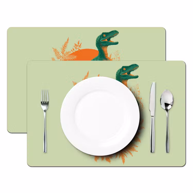 Placemat - 6 stuks - Dinosaurus - Groen - Planten - Cirkel — 2