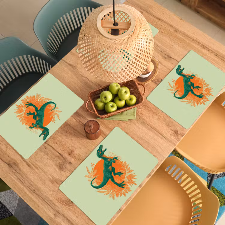 Placemat - 6 stuks - Dinosaurus - Groen - Planten - Cirkel — 6