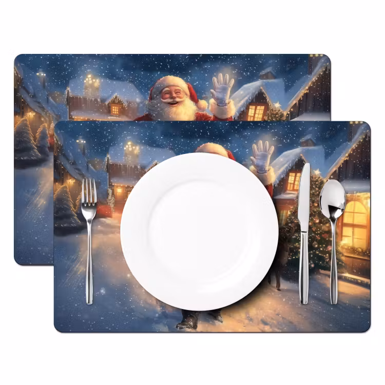 Placemat - 6 stuks - Kerstman - Dorp - Hert - Donker — 2