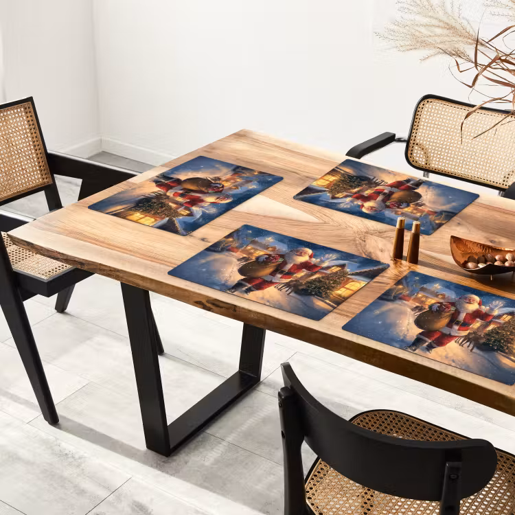 Placemat - 6 stuks - Kerstman - Dorp - Hert - Donker — 5