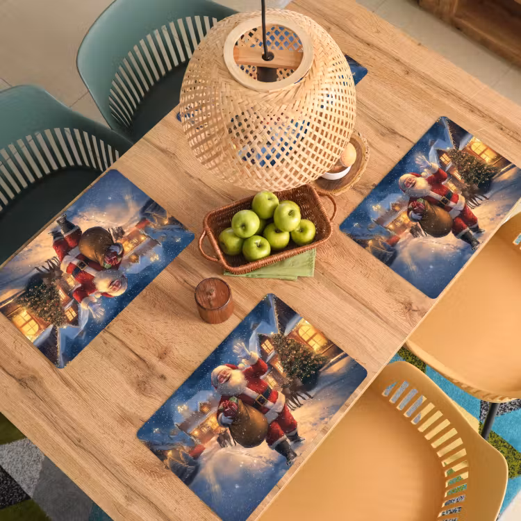 Placemat - 6 stuks - Kerstman - Dorp - Hert - Donker — 6