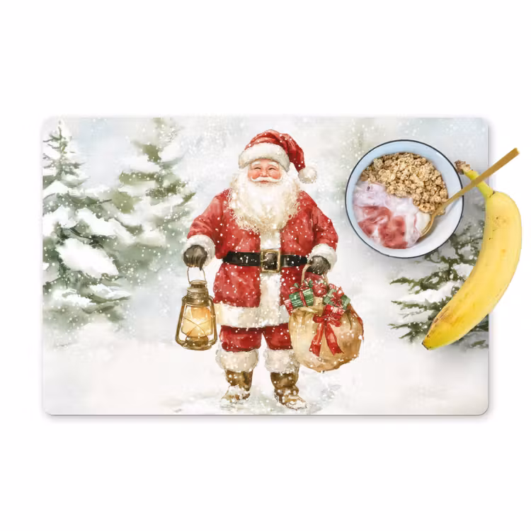 Placemat - 6 stuks - Kerstman- Winter - Sneeuw - Wit - Rood — 1