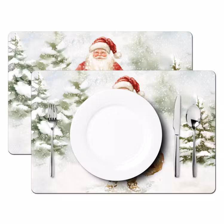 Placemat - 6 stuks - Kerstman- Winter - Sneeuw - Wit - Rood — 2