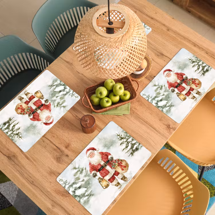 Placemat - 6 stuks - Kerstman- Winter - Sneeuw - Wit - Rood — 6
