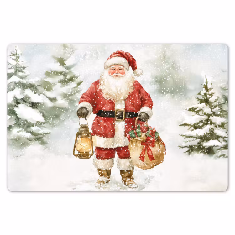 Placemat - 6 stuks - Kerstman- Winter - Sneeuw - Wit - Rood — 7