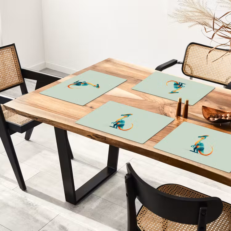 Placemat - 6 stuks - Staart - Dino - Minimalistisch - Blauw — 5